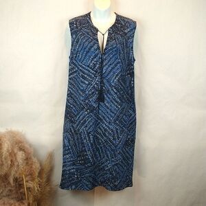 ZOZO boho Blue tribal Print  Sleeveless Midi tunic dress Sz L